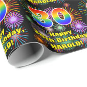 30e verjaardag: vuurwerk, regenboogblik # "30" cadeaupapier (Rol Hoek)