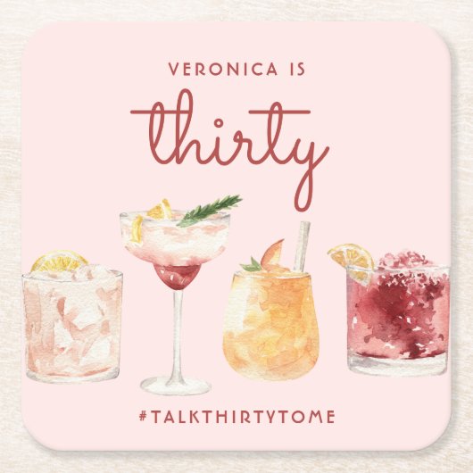 30e verjaardag Waterverf Cocktail Onderzetters (Voorkant)