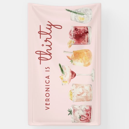 30e verjaardag Waterverf cocktail party banner (Verticaal)