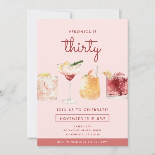 30e verjaardag Waterverf cocktails Kaart (Voorkant)