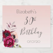 30e verjaardag wazige roze roze roos goudbloem sparkling wijnetiket (Enkel label)