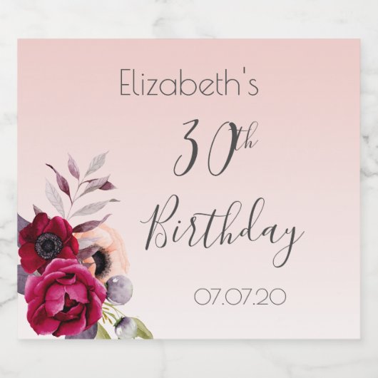 30e verjaardag wazige roze roze roos goudbloem sparkling wijnetiket (Enkel label)