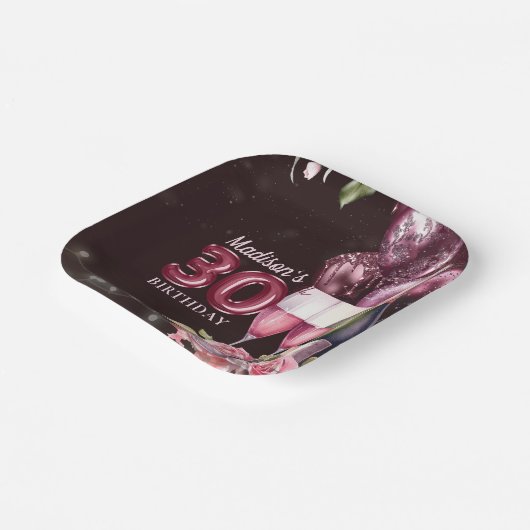 30e verjaardag wijn & ballonnen gepersonaliseerd papieren bordje (Gebogen)