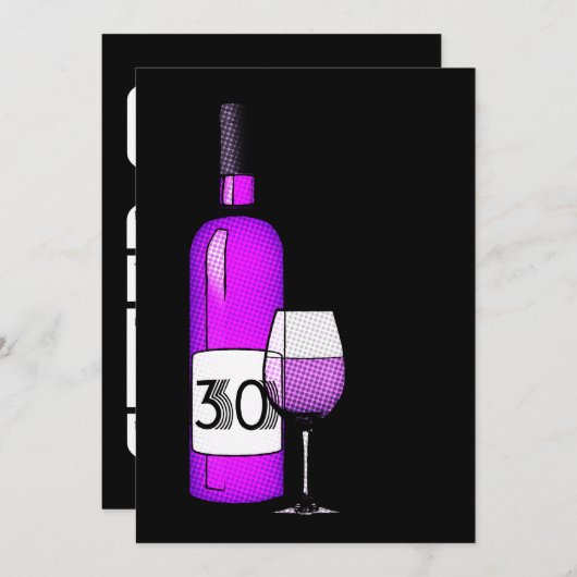 30e verjaardag : wijnfles en glas kaart (Voorkant / Achterkant)