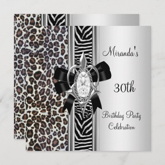30e verjaardag Wild Animal Print Diamond Bow Kaart (Voorkant / Achterkant)