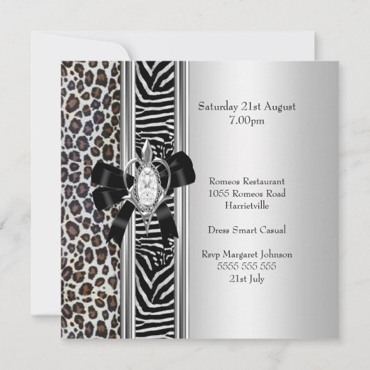 30e verjaardag Wild Animal Print Diamond Bow Kaart (Achterkant)