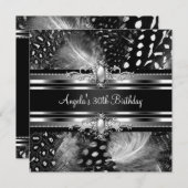 30e verjaardag Wilde feathers Silver Black Kaart (Voorkant / Achterkant)