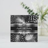 30e verjaardag Wilde feathers Silver Black Kaart (Staand voorkant)