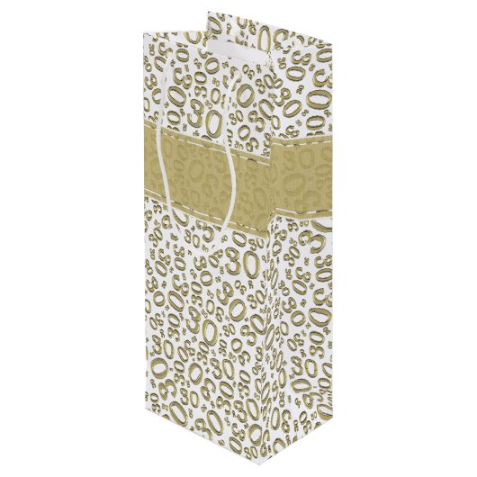 30e Verjaardag Willekeurig Cijfer Patroon Goud/Wit Wijn Cadeautas (Achterkant Gekanteld)