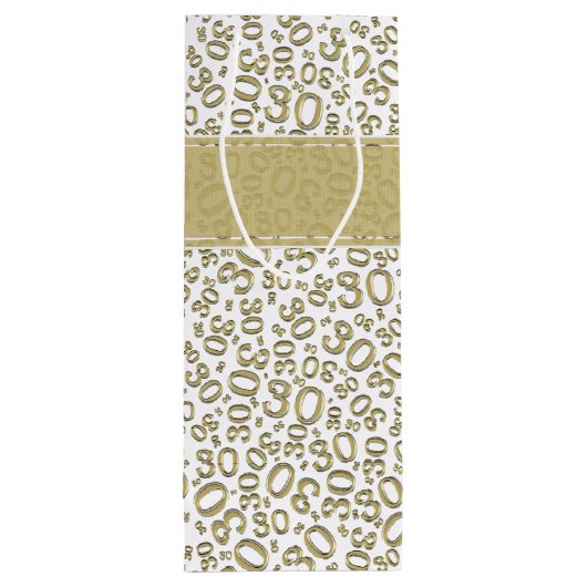 30e Verjaardag Willekeurig Cijfer Patroon Goud/Wit Wijn Cadeautas (Achterkant)