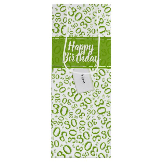 30e Verjaardag Willekeurig Nummer Patroon Groen/Wi Wijn Cadeautas (Voorkant)