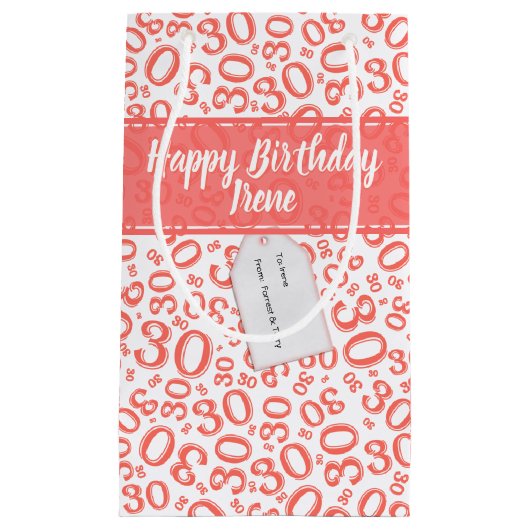 30e Verjaardag Willekeurig Nummer Patroon Koraal/W Klein Cadeauzakje (Voorkant)