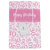 30e Verjaardag Willekeurig Nummer Patroon Roze/Wit Medium Cadeauzakje (Voorkant)