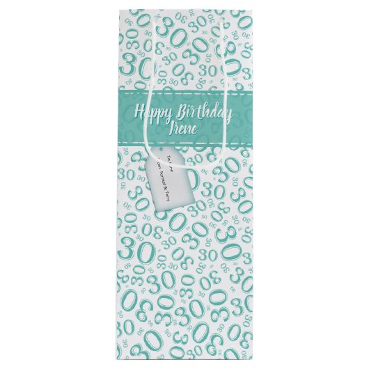 30e Verjaardag Willekeurig Nummer Patroon Turkoois Wijn Cadeautas (Voorkant)