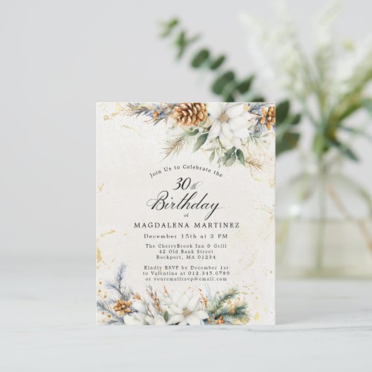 30e verjaardag Winter Witte Bloemen Uitnodiging (Staand voorkant)