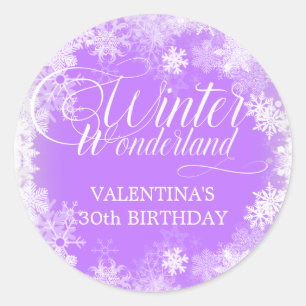 30e verjaardag Winter Wonderland Sneeuwvlok Favor Ronde Sticker