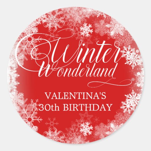 30e verjaardag Winter Wonderland Sneeuwvlok Favor Ronde Sticker (Voorkant)