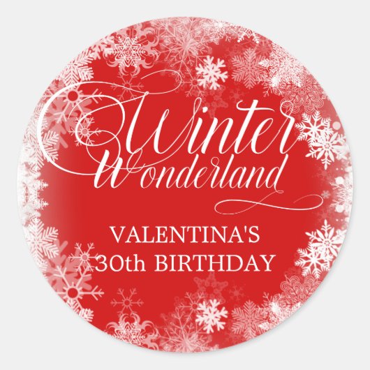 30e verjaardag Winter Wonderland Sneeuwvlok Favori Ronde Sticker (Voorkant)