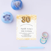 30e verjaardag wit goud glitter budget uitnodiging flyer (Enkel)