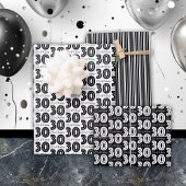 30e verjaardag wit zwart typografie strepen contro inpakpapier vel