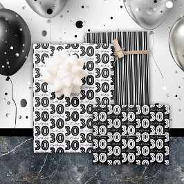 30e verjaardag wit zwart typografie strepen contro inpakpapier vel