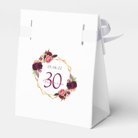 30e verjaardag witte Bourgondische bloemen geometr Bedankdoosjes (Achterkant)