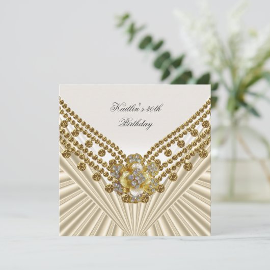 30e verjaardag Witte Cream Diamond Kaart (Staand voorkant)