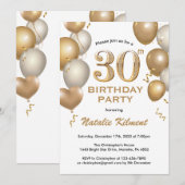 30e verjaardag Witte en gouden ballonnen Kaart (Voorkant / Achterkant)