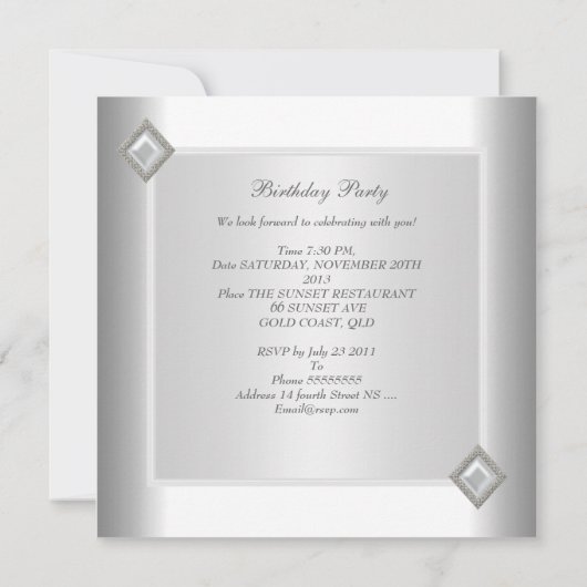 30e verjaardag Witte pearl Diamond Jewel Kaart (Achterkant)