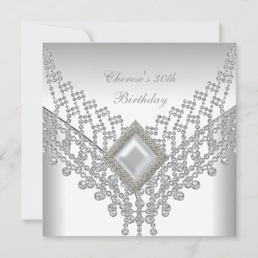 30e verjaardag Witte pearl Diamond Jewel Kaart (Voorkant)