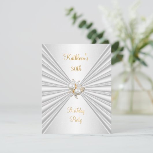 30e verjaardag Witte Zilveren Zijde Zijde Dwergjuw Kaart (Staand voorkant)