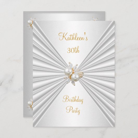 30e verjaardag Witte Zilveren Zijde Zijde Dwergjuw Kaart (Voorkant / Achterkant)