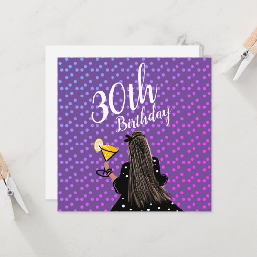 30e verjaardag Woman Cocktail Mode Beauty Kaart (Voorkant / Achterkant in situ)