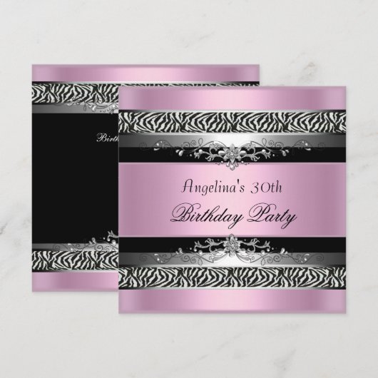 30e verjaardag Zebra Black Silver Pink Kaart (Voorkant / Achterkant)
