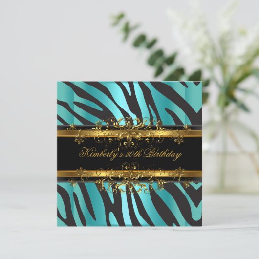 30e verjaardag Zebra Blauwgroen Blauw Gold Black Kaart (Staand voorkant)