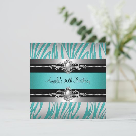 30e verjaardag Zebra Blauwgroen Blauw Zilver Black Kaart (Staand voorkant)