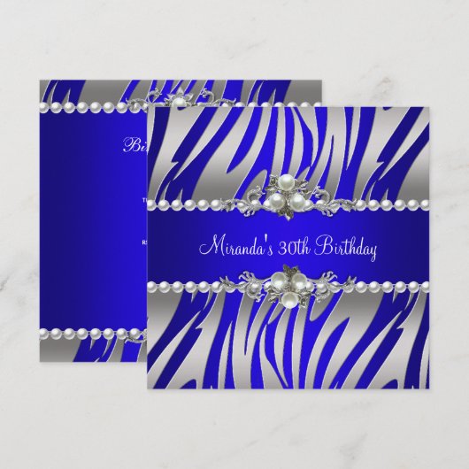 30e verjaardag Zebra Blue Pearl Silver Kaart (Voorkant / Achterkant)