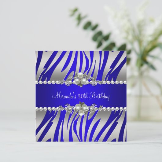 30e verjaardag Zebra Blue Pearl Silver Kaart (Staand voorkant)