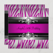 30e verjaardag Zebra Hot Pink Silver Black Kaart (Voorkant / Achterkant)