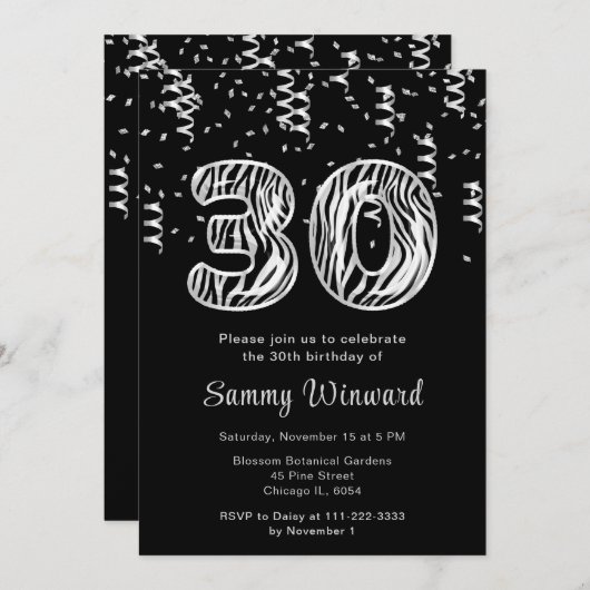 30e verjaardag Zebra print ballonnen met Confetti Kaart (Voorkant / Achterkant)