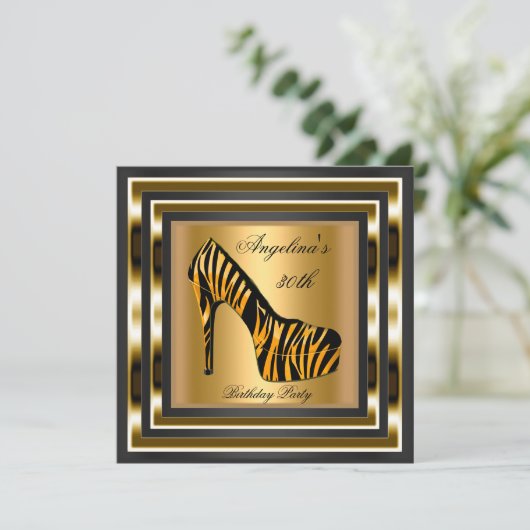30e verjaardag Zebra Wild Black Gold-schoen Kaart (Staand voorkant)