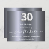 30e verjaardag Zilver Metaal Save the Date Card (Voorkant / Achterkant)