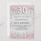30e verjaardag zilver roze kaart (Voorkant)