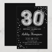 30e verjaardag - Zilveren Ballonnen Zwart Kaart (Voorkant / Achterkant)