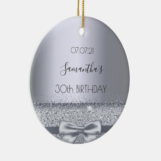 30e verjaardag zilveren boog naam keramisch ornament (Rechts)