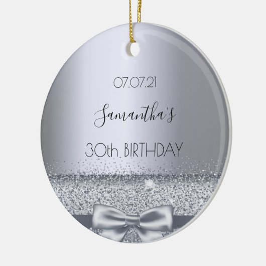 30e verjaardag zilveren boog naam keramisch ornament (Links)
