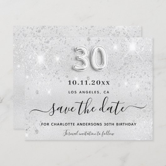 30e verjaardag zilveren glitter Bewaar de datumkaa (Voorkant / Achterkant)
