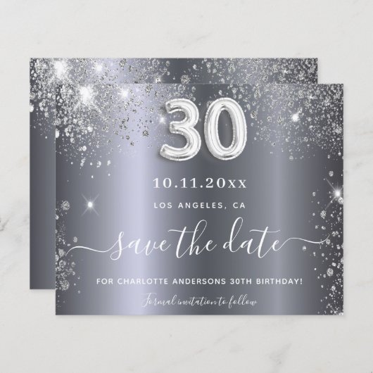 30e verjaardag zilveren glitter Bewaar de datumkaa (Voorkant / Achterkant)