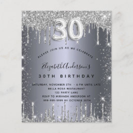 30e verjaardag zilveren glitter budgetuitnodiging flyer