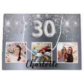 30e verjaardag zilveren glitter foto naam groot cadeauzakje (Voorkant)
